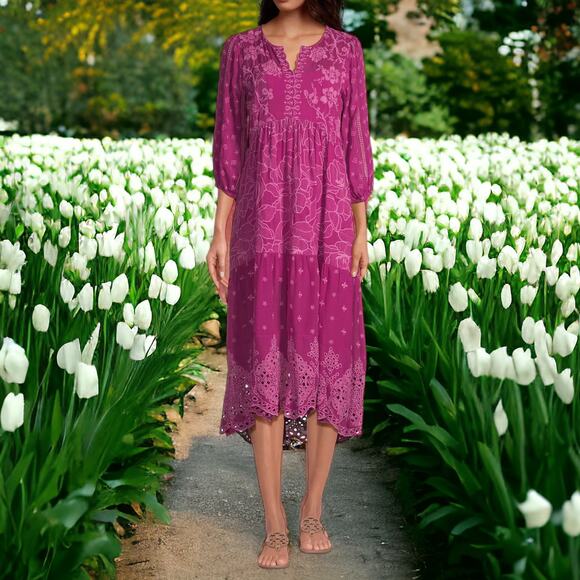 Johnny Was Gracie Hopscotch Embroidered Midi Dress Rumba Red Size M - Picture 3 of 13